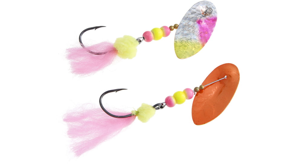 Panther Martin Holy Roe Holographic Hammered In-Line Spinner, #15L, 3/8oz, Chartreuse &amp; Pink, 15LPMSSHR-HCP