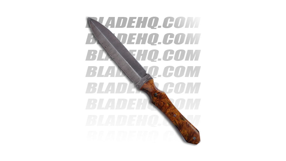 Paragon Eddie White Shadow Fighter Damascus Fixed Blade Knife, 5.75in, Damascus, Dagger Blade, Wood Wood Handle, Black/Wood, 10.50in, BHQ-6031