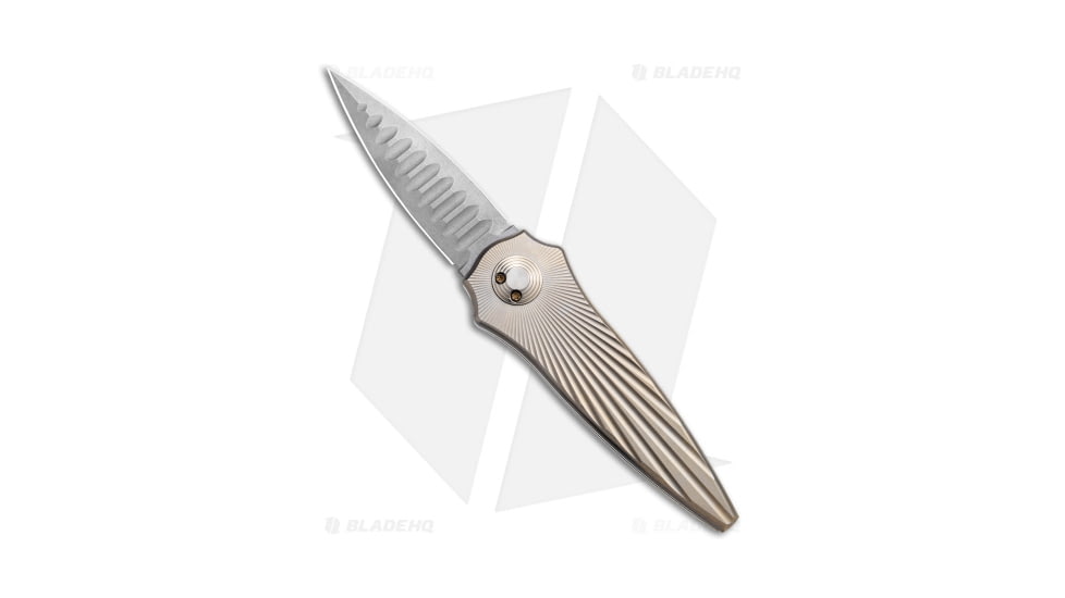 Paragon Warlock Enchanter Folding Knife, 3.875in, CPM S35VN Stainless Steel, Dagger Blade, Titanium Gold Handle, Antique Gold Titanium Starburst, Gray/Gray/Gold, 9.375in, BHQ-141506