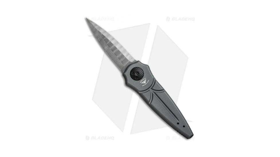 Paragon Warlock Enchanter Folding Knife, 3.875in, Damascus, Dagger Blade, Aluminum Gray Handle, Black/Gray, 9.375in, BHQ-36462