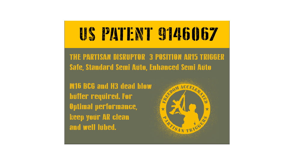 Partisan Triggers Disruptor AR-15 FRT 3 Position Drop In Forced Reset Rifle Trigger, Curved, 3.75-4.1lb, Black, 1
