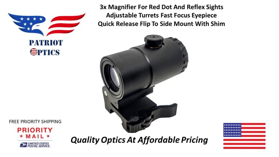 Patriot Optics Collaborare 3X Magnifier W Flip To Side Mount, Matte Black, 3x, PO-M-3XC
