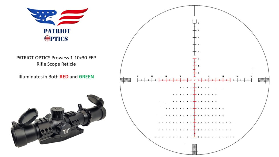 Patriot Optics Prowess Rifle Scope, 1-10x30mm, 35mm, First Focal Plane, Etched Glass MIL-Dot Reticle, Matte Black, PO-S-1-10x30mmFFP