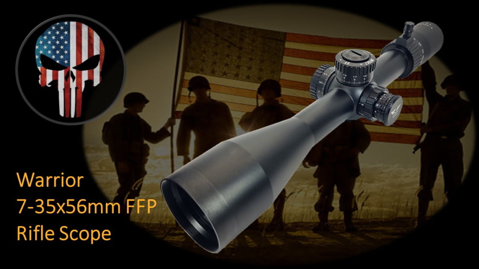 Patriot Optics Warrior 7-35x56mm Rifle Scope w/ Zero-stop Turret, 34mm Tube, First Focal Plane, Matte Black, PO-S-7-35x56mmFFP