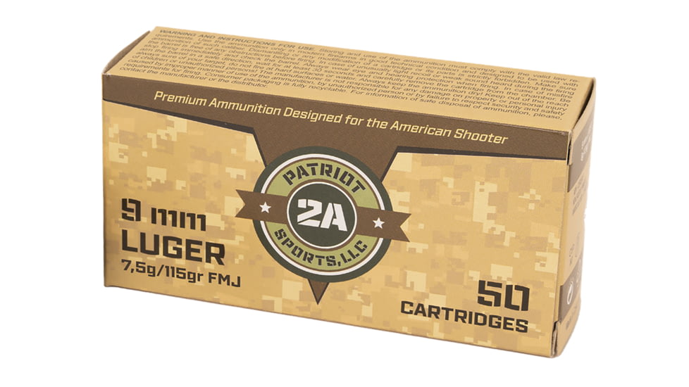 Patriot Sports Llc P9Mm115F 9Mm 115Gr Full Metal Jacket 50 Per Box/20 Case, 177291