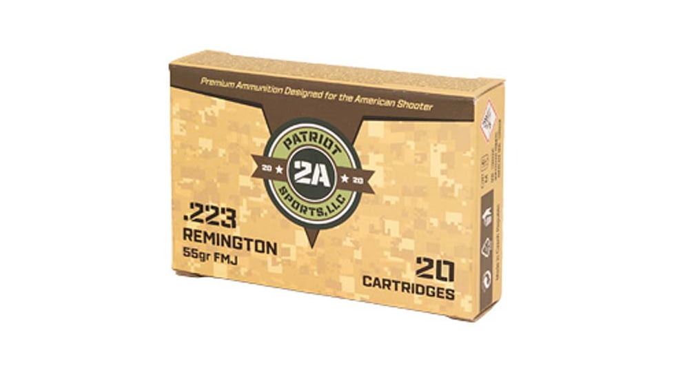 Patriot Sports, USA .223 Rem 55 Grain Full Metal Jacket Rifle Ammo, 20 Rounds, P223055F