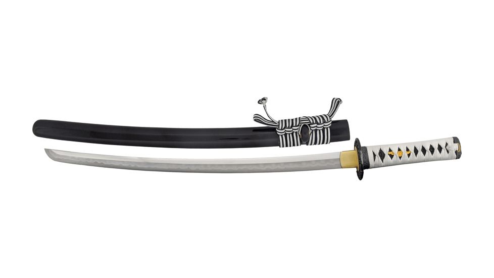 Paul Chen Koi Wakizashi, T10 high carbon steel blade, . Black rayskin handle with white cotton cord wra PC2466