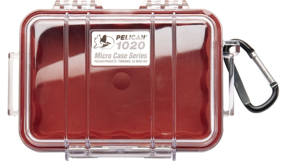 Pelican 1020 Micro Watertight Dry Box, 6.37x4.75x2.12in, Clear Red w/Carabiner, 1020-028-100