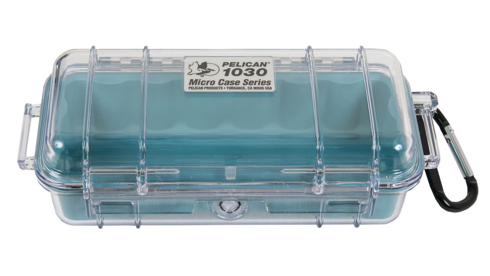 Pelican 1030 Micro Watertight Dry Box, 7.50x3.87x2.43in, Clear Aqua, 1030-02A-100