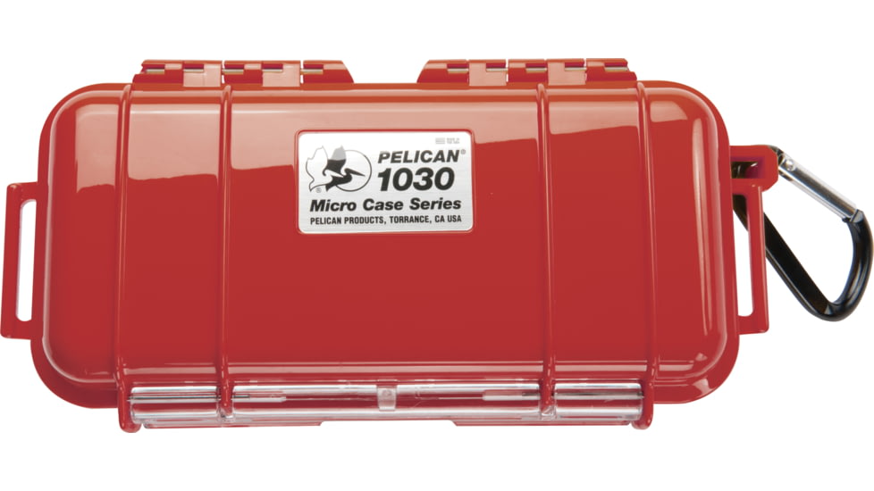 Pelican 1030 Micro Watertight Dry Box, 7.50x3.87x2.43in, Solid Red w/Carabiner, 1030-025-170