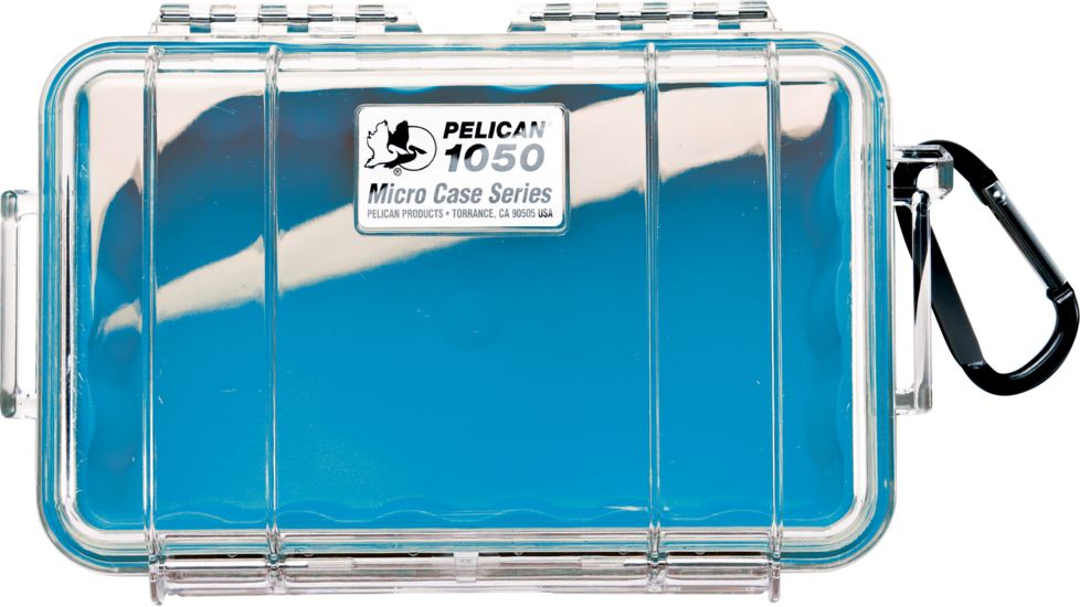 Pelican 1050 Micro Watertight Crushproof Dry Box, 7.50x5.06x3.12in - Clear, Blue Liner w/ Carabiner Loop