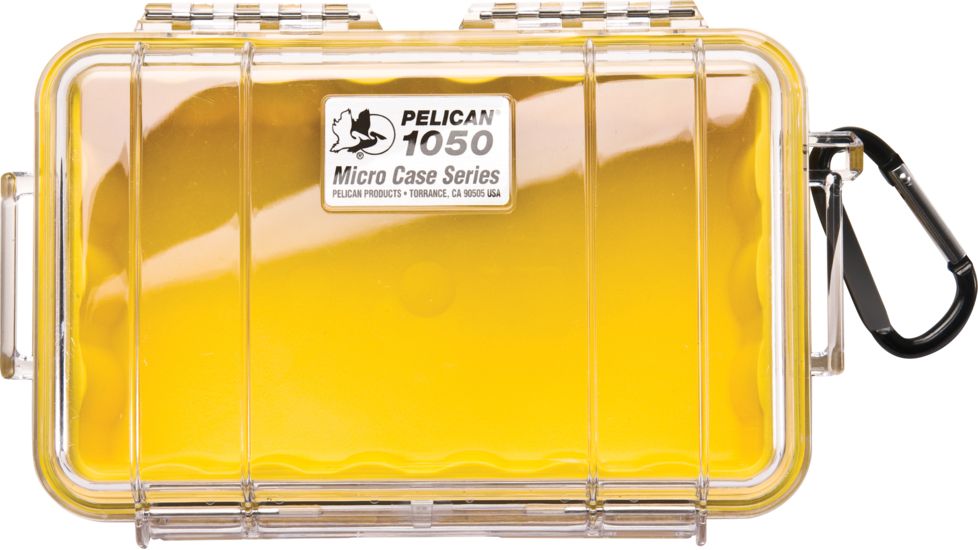 Pelican 1050 Micro Watertight Crushproof Dry Box, 7.50x5.06x3.12in - Clear, Yellow Liner w/ Loop