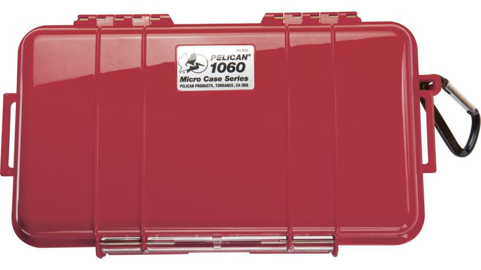 Pelican 1060 Micro Water/Crushproof Dry Box, 9.37x5.56x2.62in - Solid Red w/Carabiner
