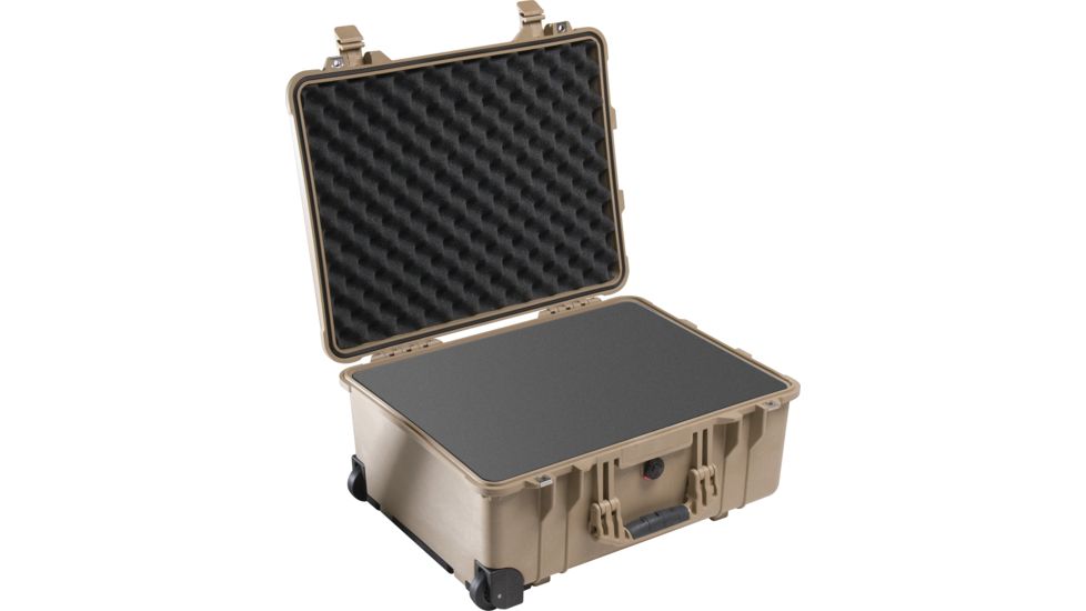 Pelican 1560 Large Crushproof Wheeled Dry Box, 22x18x10.4in, Desert Tan Case 1560 w/ Foam