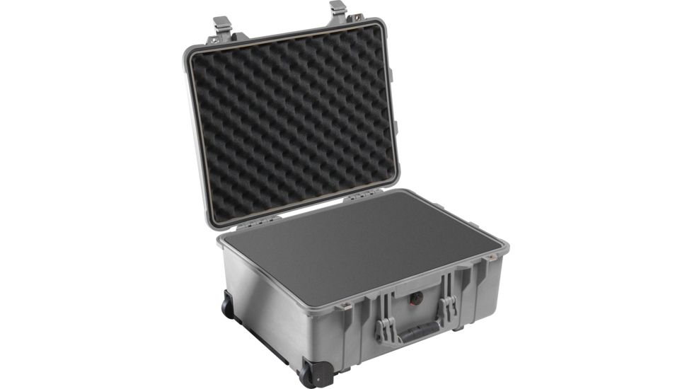Pelican 1560 Large Crushproof Wheeled Dry Box, 22x18x10.4in, Silver w/Foam