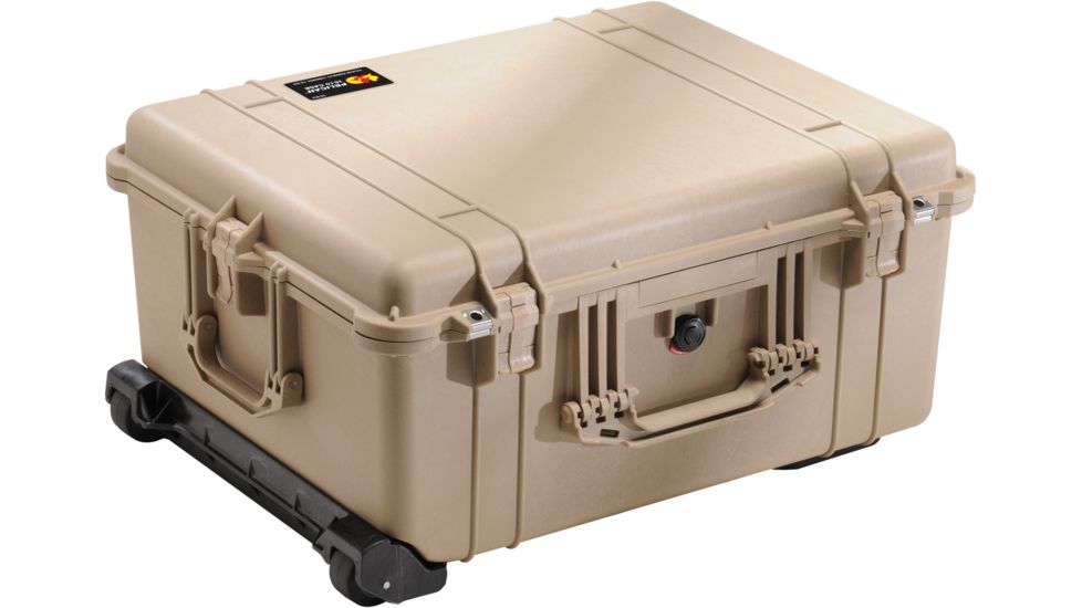 Pelican 1610 Waterproof 25x20x12in Transport Case, Desert Tan w/Wheels, Foam