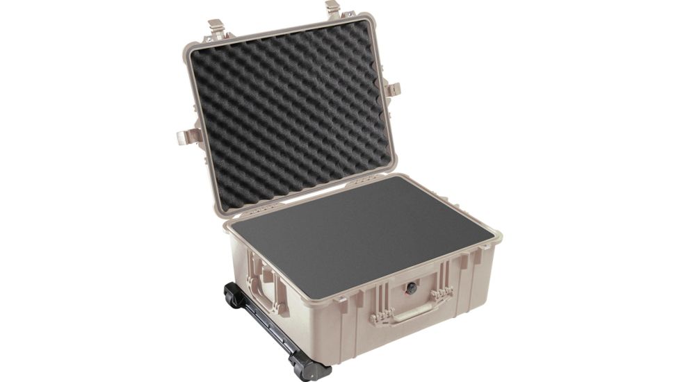 Pelican 1610 Waterproof 25x20x12in Transport Case, Desert Tan w/Wheels, Foam