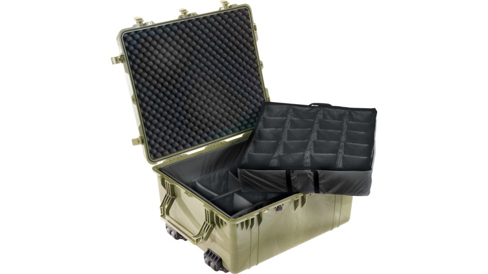 Pelican 1690 Transport Wheeled Crushproof Dry Box w/Padded Dividers, OD Green