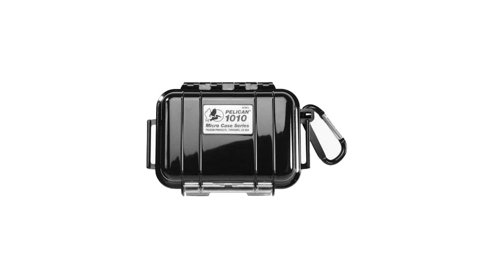 Pelican 1010 Micro Water/Crushproof Dry Box, 5.43x4.06x2.12in - Solid Black w/Carabiner