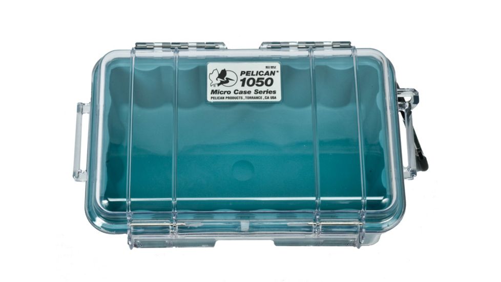 Pelican 1050 Micro Watertight Crushproof Dry Box, 7.50x5.06x3.12in - Clear w/Aqua Liner and Loop