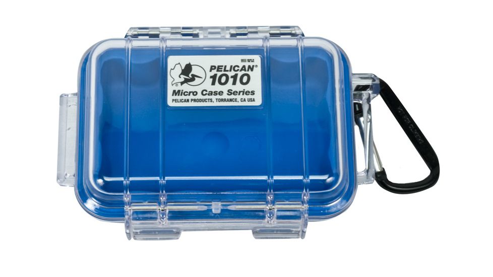 Pelican 1010 Micro Water/Crushproof Dry Box, 5.43x4.06x2.12in - Clear, Blue Liner w/Carabiner 026-100