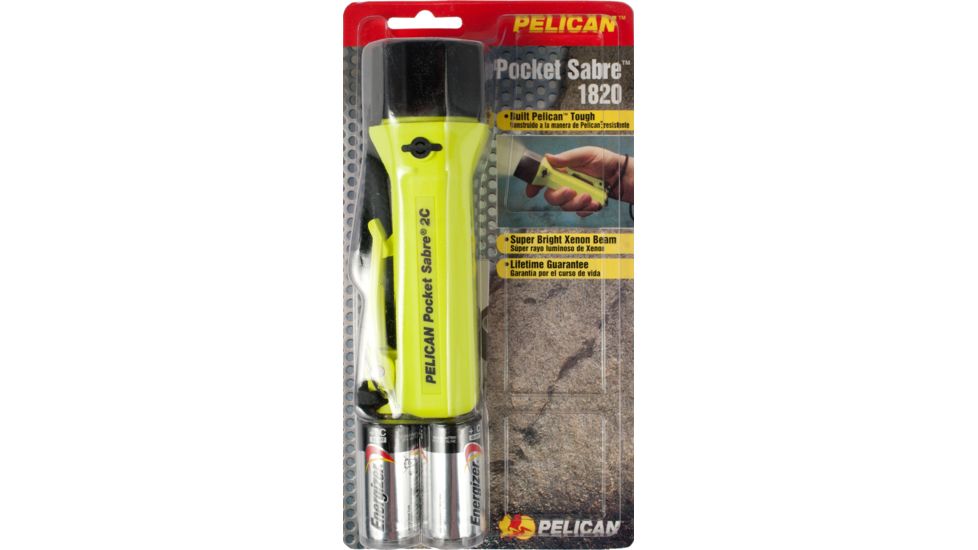 Pelican Pocket SabreLite FlashLight, Carded, w/ Batteries, Yellow, Clam Pack 1820