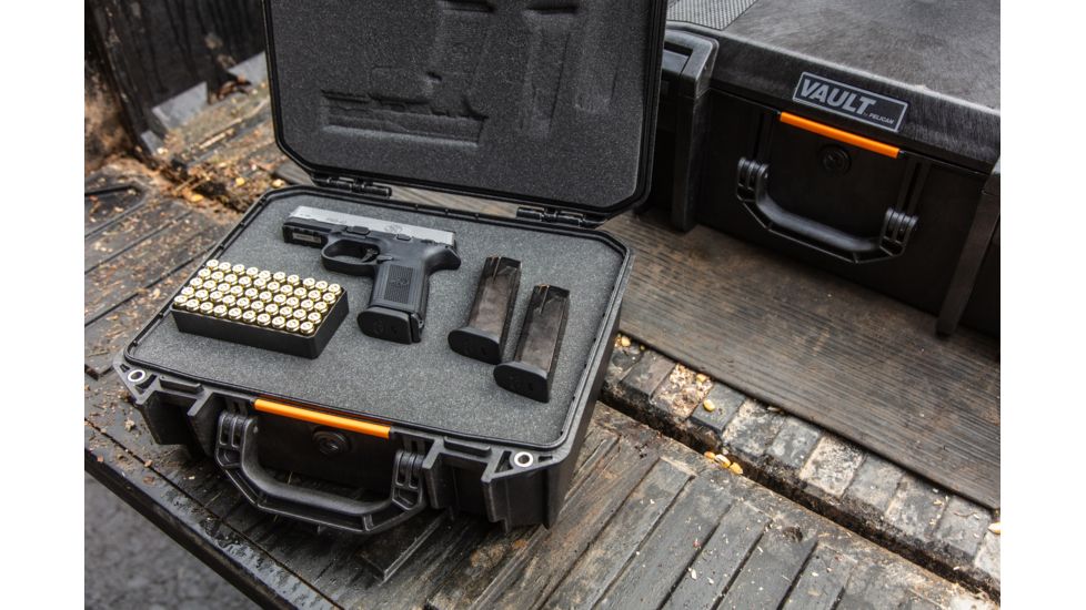 Pelican VAULT V200 Case, Medium Pistol, 14x10x5.5 inch Internal, 15.41x13.08x6.16 inch External Dimension, Black, VCV200-0000-BLK