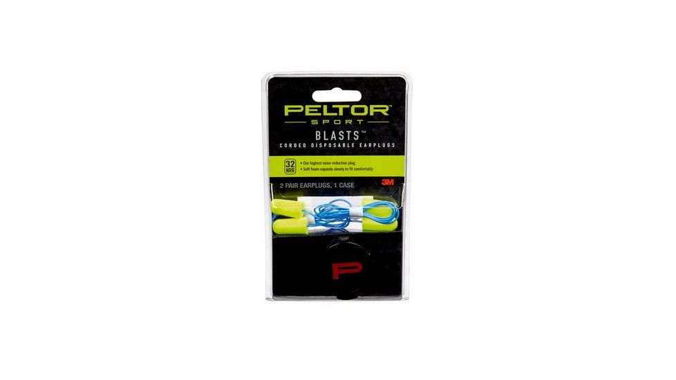 Peltor Sport Blasts Corded Disposable Earplugs, 2 Pair Pack, Neon Yellow, 97081-10C