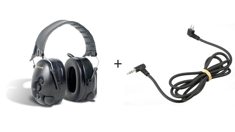 Peltor TacticalPro Electronic Hearing Protector - Collapsable Folding Headband MT15H7F-SV w/ Peltor Extension Cables Audio input cable FL6N