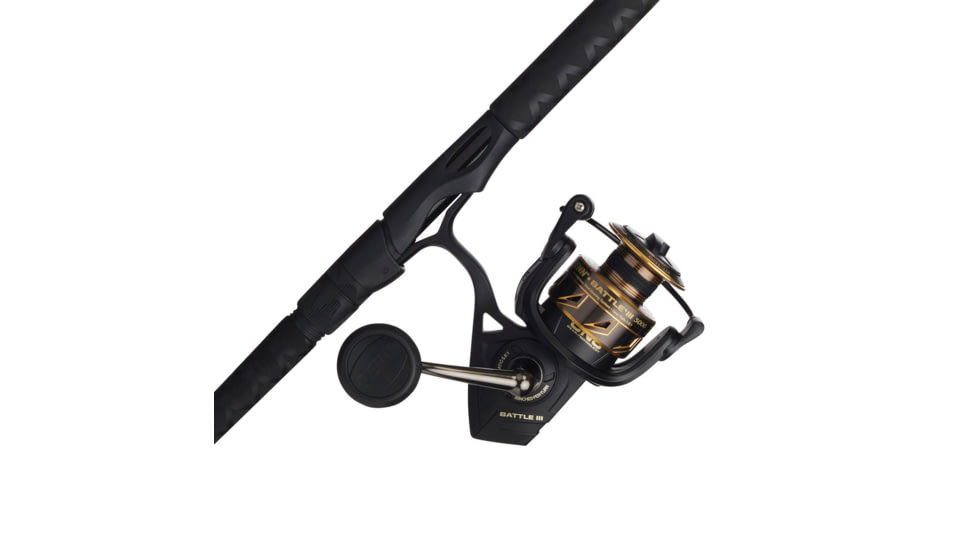 Penn Fishing Battle III Combo, 5.6/1, Right/Left, 5000, 8ft. Rod Length, Medium Heavy Power, Moderate Fast Action, 2 Pieces Rod, Black/Gold, BTLIII5000802MH