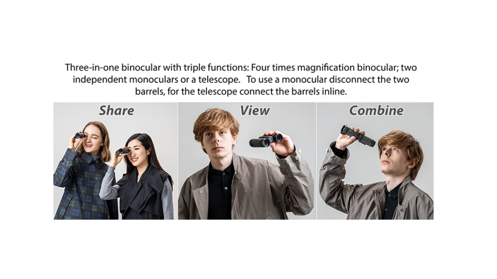 Pentax VD 4 X 20mm WP Detachable Binoculars/Telescope, Gray/Black, Medium, 63600