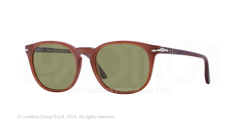 Persol PO3007S Sunglasses 902234-53 - Matte Brown Frame, Photopolar Green Lenses