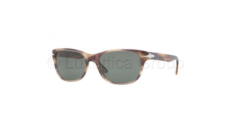 Persol PO3020S Sunglasses 980/31-5718 - Stripped Brown Frame, Green Lenses