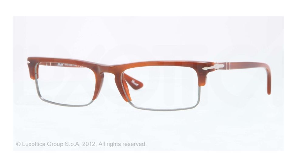 Persol PO3049V Single Vision Prescription Eyeglasses 957-54 - Corrugate Brown Frame, Demo Lens Lenses