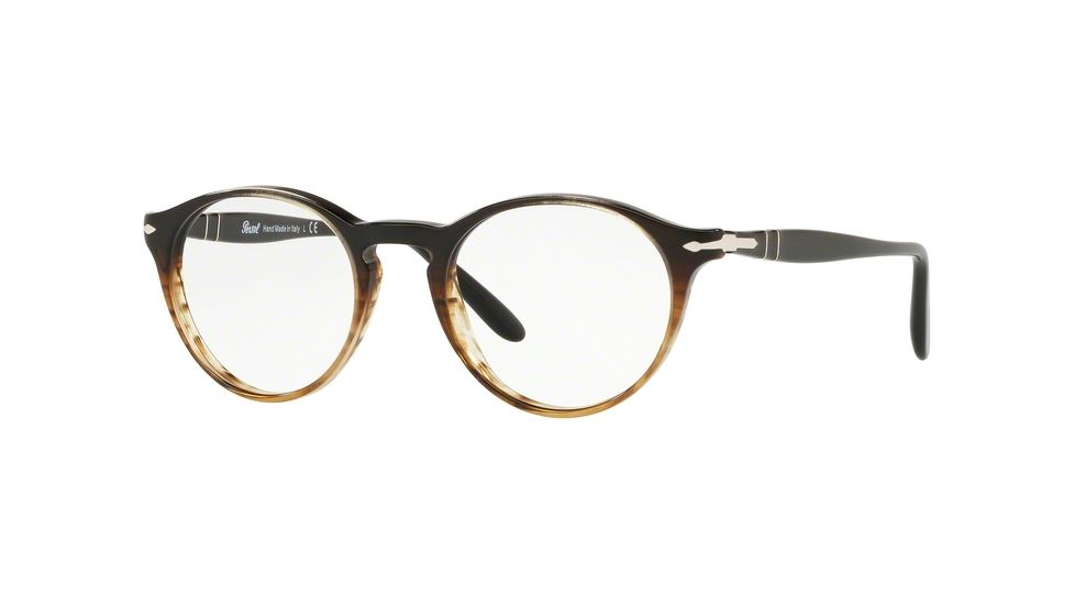 Persol PO3092V Progressive Prescription Eyeglasses, 50mm, Grad Black Striped Brown, PO3092V-9052-50-PRO