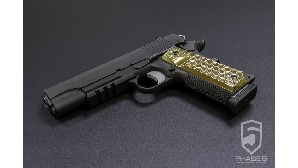 Phase 5 Weapon Systems Inc Brass 1911 Pistol Grips, Hex Pattern, Brass, 1911Grip-BrassHex