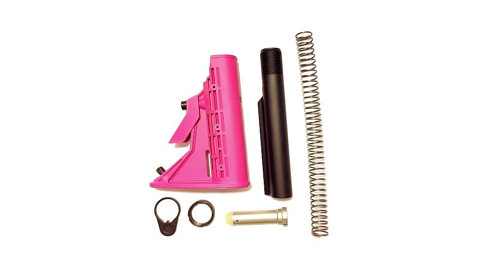 Phoenix Technology Stock Kit, AR-15, 6-Position Adjustable, Commercial Spec, Buffer/Buffer Tube/Buffer Spring/Castle Nut/Retainer Ring, Pink, AR15K-P