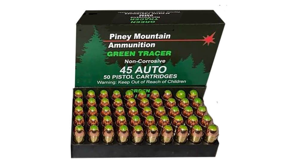 Piney Mountain Ammunition PMSN45ACG Green Tracer Non Corrosive 45 ACP 225 Gr Ful