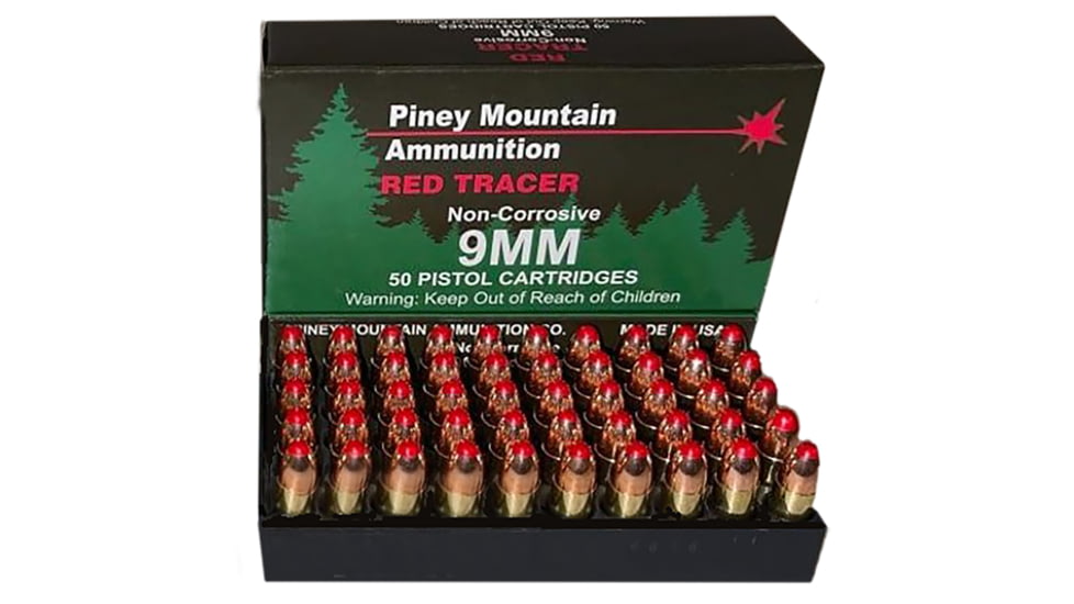 Piney Mountain Ammunition PMSN9MMR Red Tracer Non Corrosive 9mm Luger 119 Gr Ful