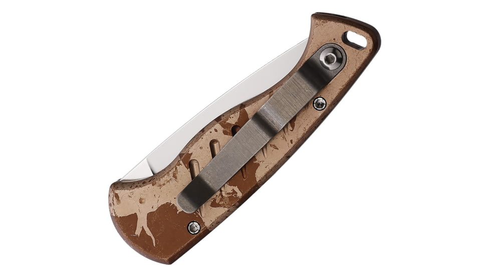 Piranha Knives Auto Fingerling Automatic Folding Knife, 2.5in, 154CM, Plain Blade, Mirror Finish, Tan Camo Aluminum Handle, P-2C