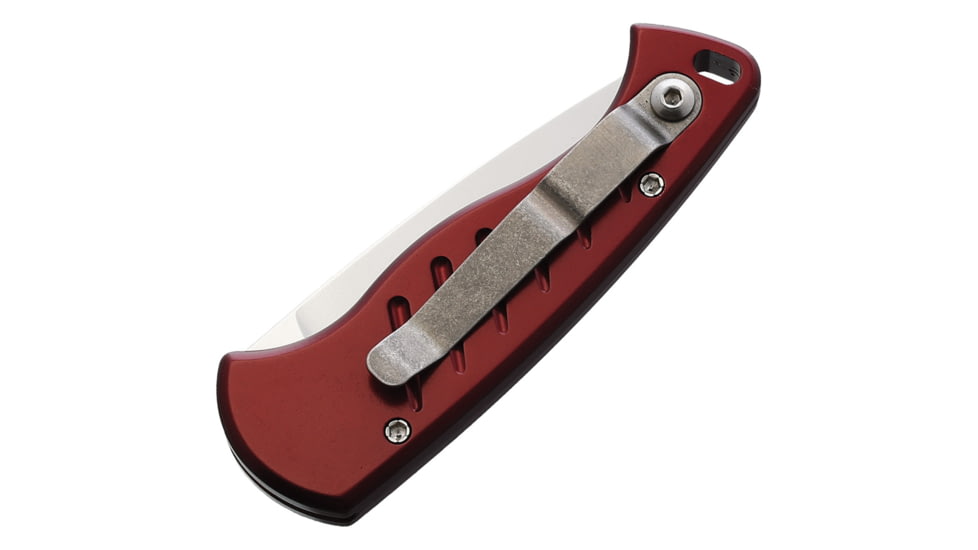 Piranha Knives Auto Fingerling Automatic Folding Knife, 2.5in, 154CM, Plain Blade, Mirror Finish, Red Aluminum Handle, P-2R