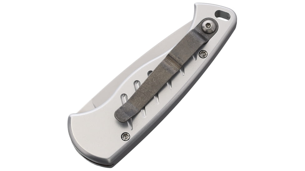 Piranha Knives Auto Fingerling Automatic Folding Knife, 2.5in, 154CM, Plain Blade, Mirror Finish, Silver Anodized Aluminum Handle, P-2S