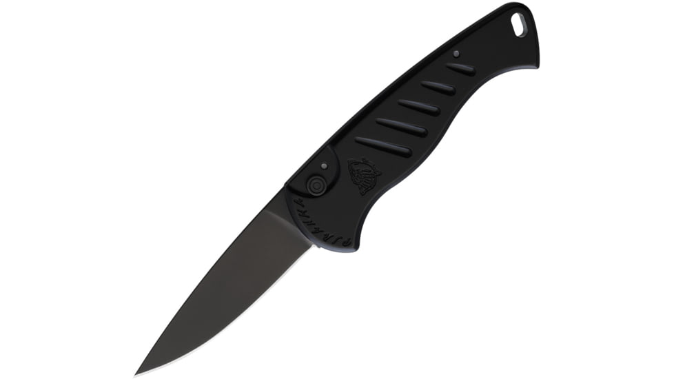 Piranha Knives Auto Fingerling Automatic Folding Knife, 2.5in, 154CM, Plain Blade, Black Oxide, Black Anodized Aluminum Handle, P-2BKT