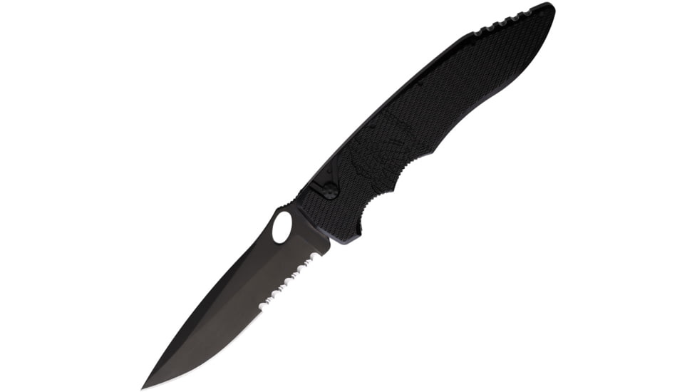 Piranha Knives Auto Predator Automatic Automatic Folding Knife, 4in, CPM S30V, Black Oxide Partially Serrated Blade, Black Textured Aluminum Handle, P-10BKTS