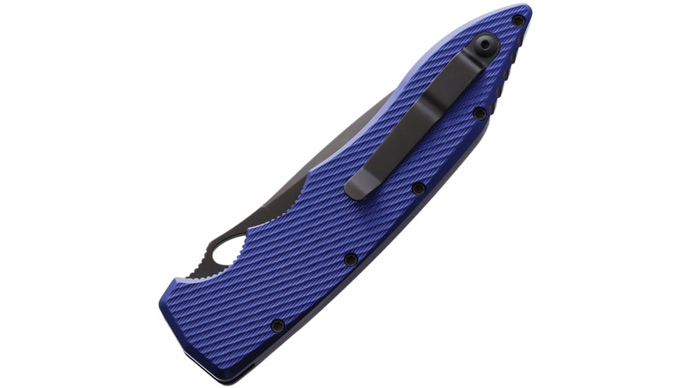 Piranha Knives Auto Predator Automatic Automatic Folding Knife, 4in, CPM S30V, Black Blade, Blue Textured Aluminum Handle, P-10BT