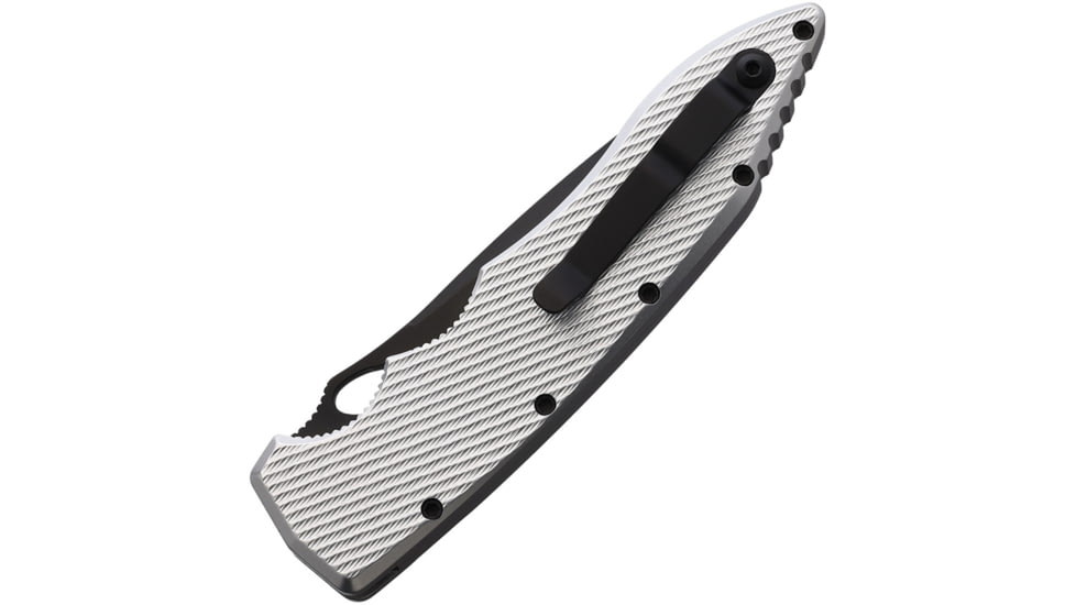 Piranha Knives Auto Predator Automatic Automatic Folding Knife, 4in, CPM S30V, Black Blade, Silver Textured Aluminum Handle, P-10ST