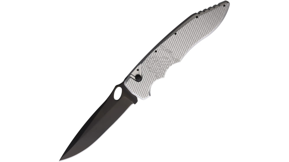 Piranha Knives Auto Predator Automatic Automatic Folding Knife, 4in, CPM S30V, Black Blade, Silver Textured Aluminum Handle, P-10ST