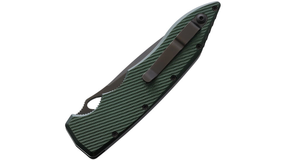 Piranha Knives Auto Predator Automatic Automatic Folding Knife, 4in, CPM S30V, Black Blade, Green Textured Aluminum Handle, P-10GT