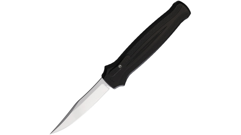 Piranha Knives Auto Rated-R OTF Automatic Folding Knife, 3.5in, 154CM, Clip Point Blade, Mirror Finish, Black Aluminum Handle, P-19BK