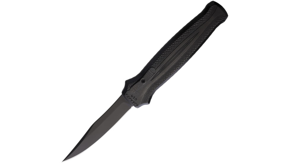 Piranha Knives Auto Rated-R OTF Automatic Folding Knife, 3.5in, 154CM, Clip Point Blade, Black Oxide, Black Aluminum Handle, P-19BKT